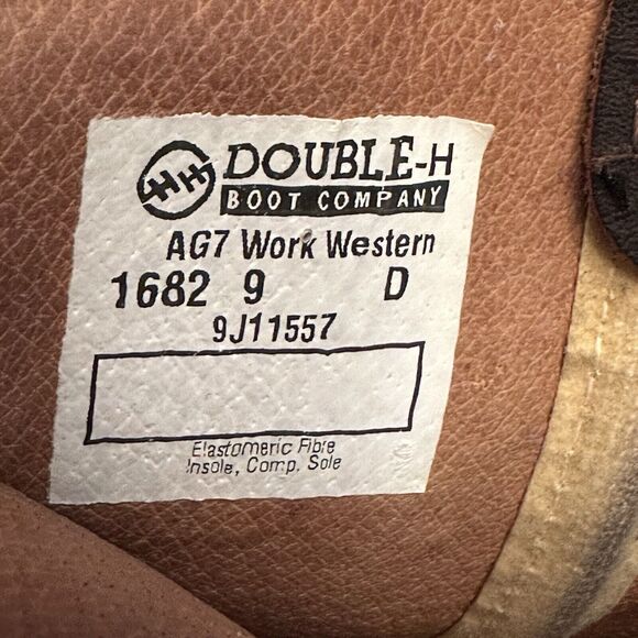 Double H Men Brown Work Western Boots Pull-On Rugged Style Sz 9 D Rubber Botton